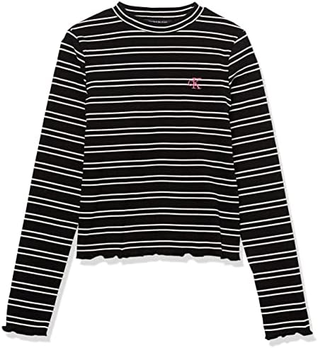Долга маичка за девојчиња во Калвин Клајн, стил на пулвер со деколте на вратот на екипажот, детали за логото