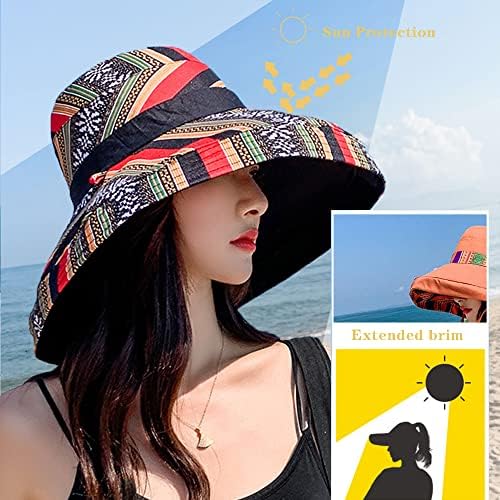 Женски сончеви капаци летна плажа УВ заштита од пакувања со широка лента од брадата, може да се носи од обете страни преголема капа за корпи