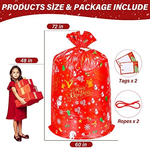 2 ПАРЧИЊА Екстра Големи Торби За Божиќни Подароци, 72 х 60 Инчи Торби За Божиќни Подароци За Огромни Подароци, Предимензионирани Кеси За Божиќни
