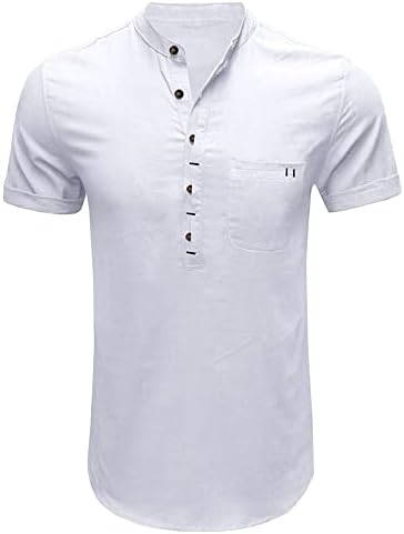 Маифу-гЈ Машка машка лежерна памучна постелнина маица обичен џеб плажа краток ракав хипи-столб