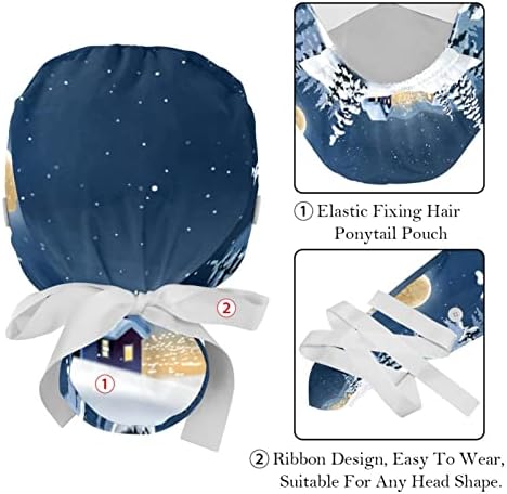 Подери 2 пакувања Работно капаче со копче за жени со долга коса прилагодлива еластична завој вратоврска назад капи, буфан капачиња