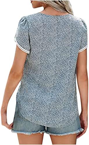 Блуза тинејџерки кратки ракави 2023 чипка памук екипаж на екипаж на вратот графички бранч лабава вклопена блуза маичка за жени