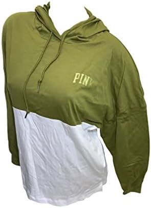 Викторија Сикрет розова памучна памучна пуловер качулка со маици/маица боја блок во боја зелена/бела сјајна големина голема нова нова