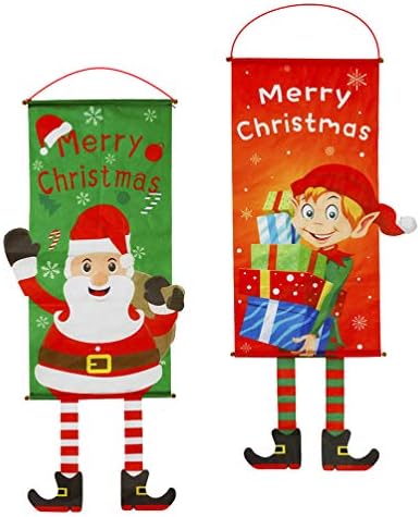 Doitool 2 парчиња радост Божиќна врата виси знак за празнична декорација на предната врата Божиќни wallидни украси за предниот трем двор декор Божиќ, виси банер