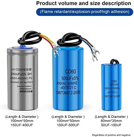 ЛИУГУ 2 парчиња Цд60 Стартен Кондензатор 450В 50 75 100 150 200 250 300 350 400уф Мотор За Стартување На Кондензаторот