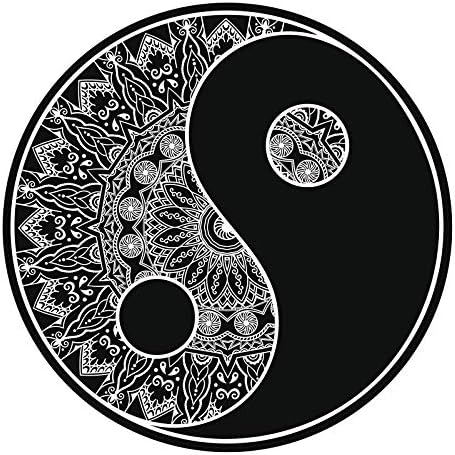 EW дизајнира црно -бела мандала цветна шема јин јанг симбол икона 2 налепница за браник со винил