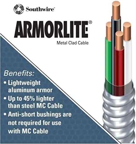 Southwire 68584221 25-метри 10-мерач 3-спроводник од типот MC кабел, алуминиум