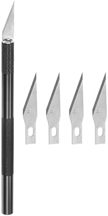 Uxcell Art Craft Nife Set, 1 парчиња резба со нож со резервни челични сечила за 5 парчиња за скриптинг за хоби, хоби, алуминиумска легура рачка