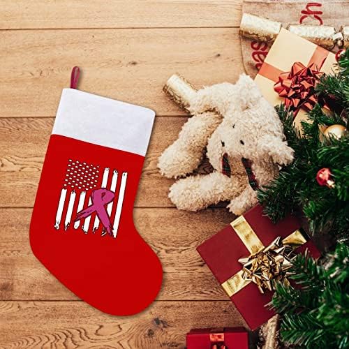 Знаме за рак на дојка Божиќно чорапи црвен кадифе со бела торба за бонбони Божиќни украси и додаток на семејна забава
