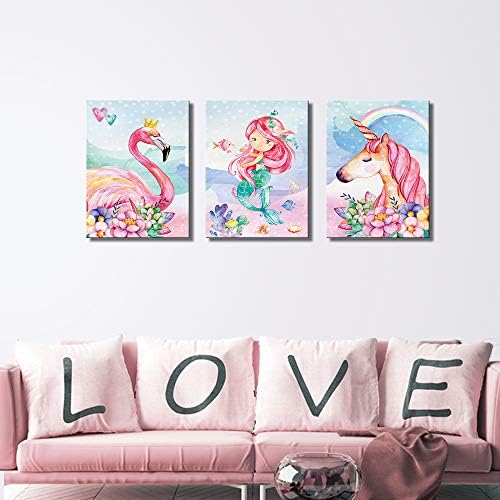 Еднорог wallиден декор слики розова девојка соба спална соба бања wallидна уметност симпатична сирена фламинго акварел сликарство уметнички