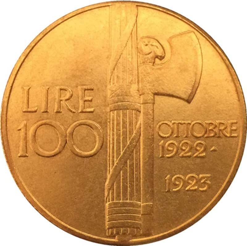 1922-1923 Италијанска Монета 100 Лири Чист Бакар Позлатен Антички Сребрен Долар Монета Занает