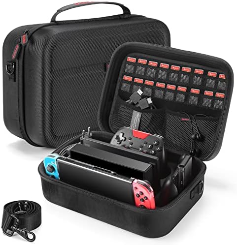 Случај за носење на Nintendo Switch/Switch Model, Deluxe Hard Shell Protable Travel Case Case Case Cast Компатибилна со Switch Console,