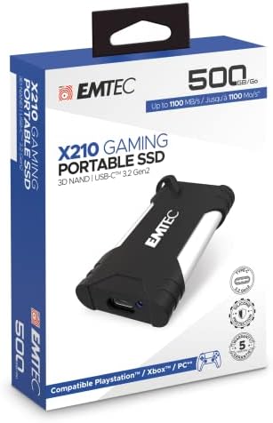Емтек X210G Преносни Игри Серија Надворешни Солидна Состојба Диск-USB - C 3.2 Gen2-До 1100MB/s-3D Nand Флеш-Документи, Музика, HD Видео Складирање-500GB
