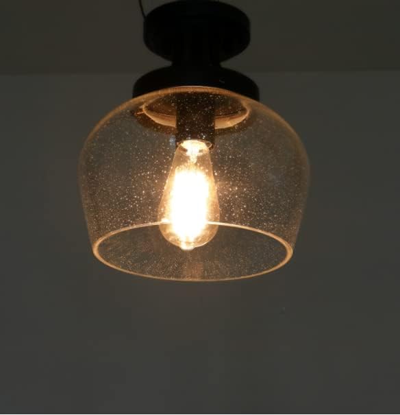 Emong Industrial Semi Flush Mount Filing Light Filtures, црни тавански светла со чиста стаклена сенка за ходникот, спалната соба,
