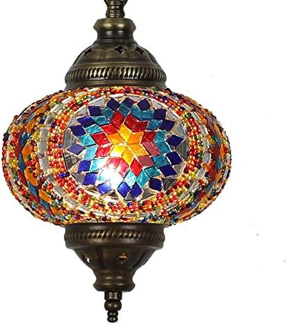 Рачно изработено приврзок тавански ламба мозаик сенка, 2019 Зачудувачка 16,5 висина - 7 Глобус, турски марокански стаклен фенер Арапски
