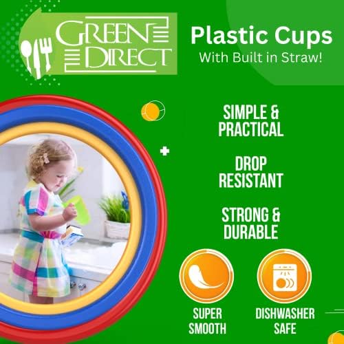 Зелена Директна Чаша со Слама 10 мл. Пластична Чаша Со Вградена Слама за Деца Избрани Бои пакет од 8