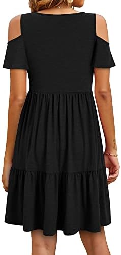 Fragarn, женски обичен ладен ракав на рамото мини фустан лето лабава кратка пушка плетена фустан со џебови