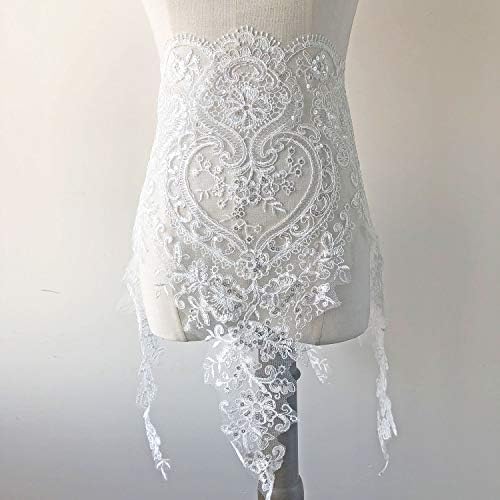 Оф-бел Спанглинг чипка исечена кабел, продолжена везена везена цветна чипка, додавање на фустан за забави за невестински превез, облечена