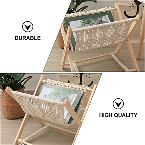 Besportble Woven Magazine Rack Macrame Vinyl Record Holder Holder Album Album Display Rack Wood Stand For Bohemian Boho Home Decor