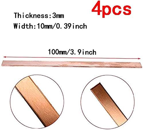 Јуесфз Бакарен Лим 4 ПАРЧИЊА 100мм/3,9 Т2 КУБНИ Метални Рамни Шипки САМ Занаети Дебелина на Обработка на Метали 3мм, Ширина 10мм Чиста