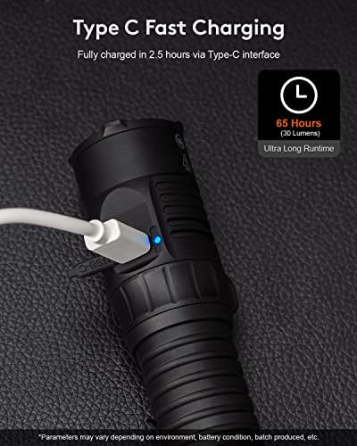 Rovyvon S23 Пребарување фенерче, макс. 4000 Lumens USB-C полнење на EDC Flashlight 200 метри фрлаат, со кабел за полнење, за итни