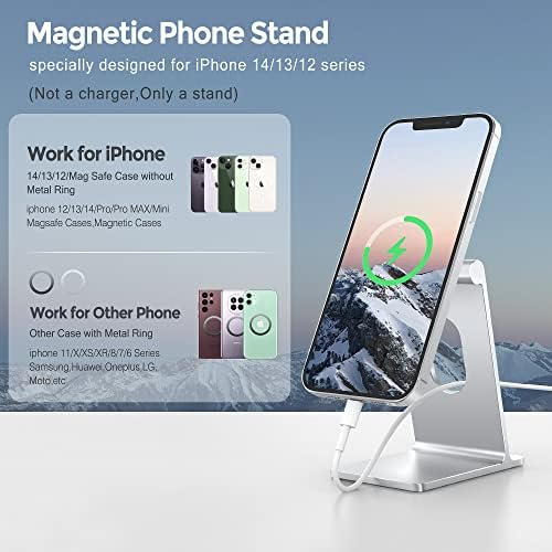 Lucrave магнетски телефонски штанд за iPhone 14 13 12 серии, прилагодлив алуминиумски мобилен телефон Док за биро, компатибилен