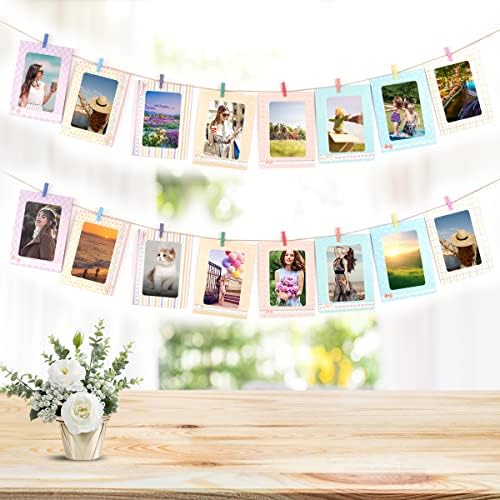 Фотографски рамки во боја на Лонгкан 16 парчиња DIY креативни прекрасни картички Крафт хартија Photomenth, фото рамки со мини клипови