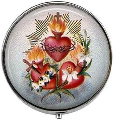 Срце Со Цвеќиња Пламен Срце Исус Христос - Уметничка Кутија За Апчиња За Апчиња-Шарм Кутија За Апчиња-Стаклена Кутија За Бонбони