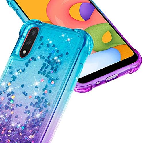 Caiyunl За Куќиште Galaxy A01 со Заштитник На Екранот Од Калено Стакло, Сјајна Пловечка Течна Искра Жив Песок Жени Девојки Јасно Tpu Симпатична