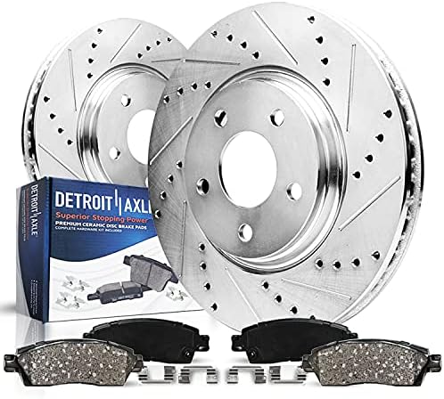 Детроитска оска - Преден дупчат и склопени ротори на дискови + Замена на влошки за сопирачки за сопирачките за Pontiac vibe Toyota Matrix Corolla Scion XD - 4PC Set