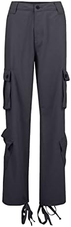 Cokuera женски карго панталони цврсти лабави високи половини широки нозе, панталони панталони со џебови трендовски улични кул панталони