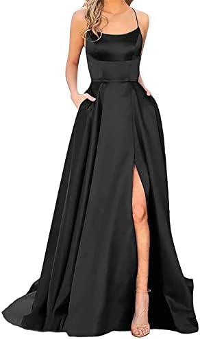 Матурски фустани дами долги жени елегантни замолчени долги фустани за сатен шпагети забава матурска страна