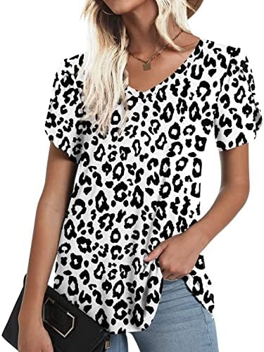 Есен лето врвна маичка за дами 2023 кратки ракави длабоки v вратот памук графички бренд лабава вклопена опуштена фит блуза