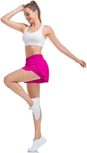 Womenените проточни шорцеви 2 во 1 здолниште од пеперутка со џеб за теретана атлетска тренингот