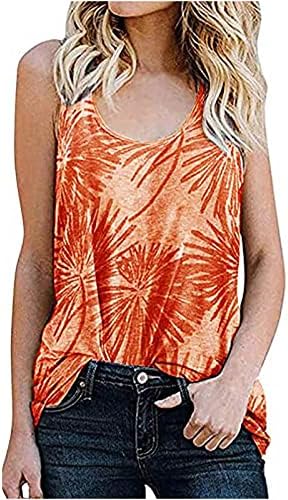 OPLXUO плус резервоарот со големина на врвови за жени летни обични кошули цветни печатени маички лажички без ракави на вратот на