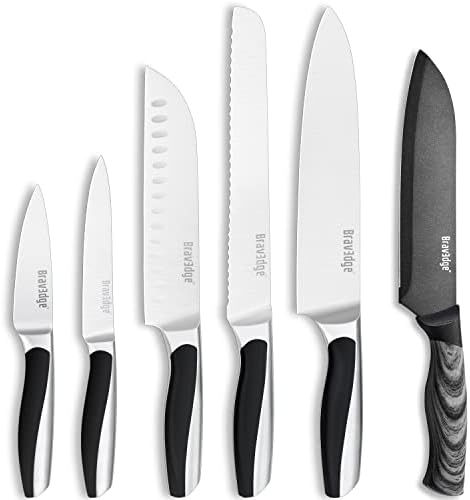 Bravedge 5 ПАРЧИЊА Готвач Нож Во Собата &засилувач; 7 Сантоку Нож, Професионална Кујна Нож Со Ултра Остар Висок Јаглерод Нерѓосувачки Челик Сечилото