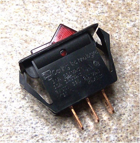 NTE Electronics 54-054 Miniature Snap-in Nylon Illuminated Rocker Switch, SPST коло, Off-None-On Action, најлонски активатор, црвен леќа, 0,250 Терминал за брзо поврзување, 15 засилувач, 125V