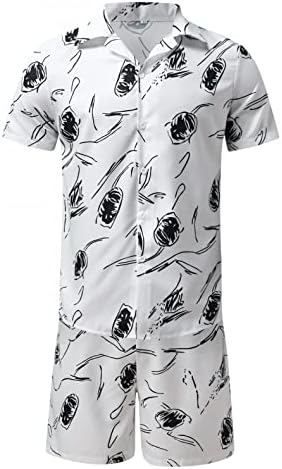 ZperVoba 2 парче хавајски маици костум за мажи печатени летни кошули надолу со кошули со средна половината, лабава вклопена облека од плажа