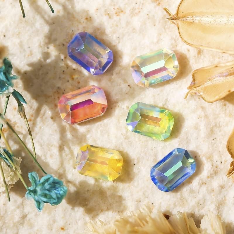 50 парчиња/пакувања Аурора карпа шеќер дијамантска правоаголна мулти -фацетирана 3Д фантазија AB сјајна нокти за украсување маникир DIY додатоци