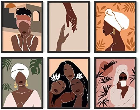 Хаус и нијанси црна жена wallидна уметност - сет од 6 црни девојки wallидни декор, црни девојки слики за wallид, црни девојки постери, жени со боја, модна wallидна уметност, цр