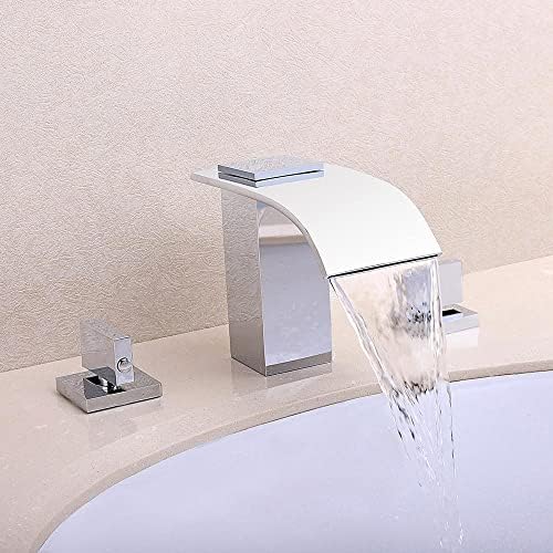Buluxe водопад тапа за бања, 3 дупки со двојни рачки широко распространети тапа за мијалник за бања, цврст месинг, полиран хром