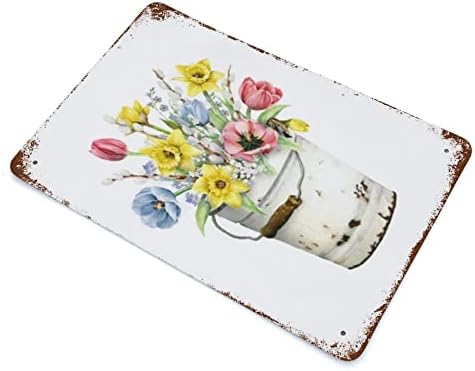 Виофлоу дафодил цветни букети фарма куќа метална лименка знак пролетен цвеќиња wallид декор смешна декорација за дома кујна