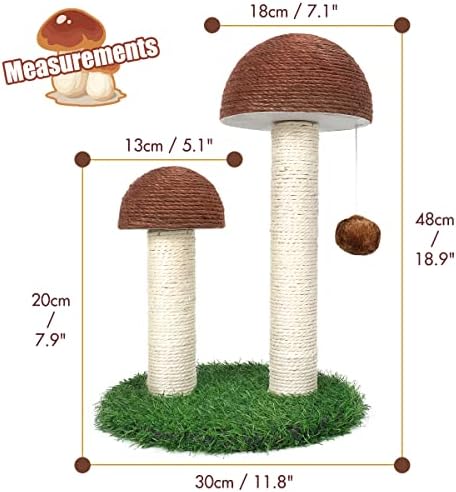 Столб за Гребење мачки, Столб За Гребење Канџи Од Печурки За Маче, Природни Столбови За Гребење На сисал и Интерактивна Топка За Играчки За Мачиња и Мали Мачки
