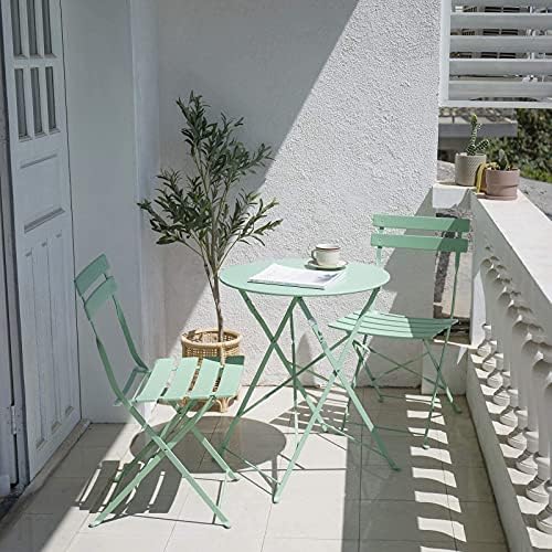 Патио избор за внатрешен двор бистро сет, комплети за мебел за внатрешен двор, 3 парчиња внатрешен двор сет на преклопни бистро столчиња и маса, зелена нане