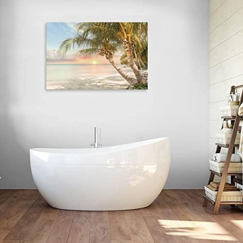 Плажа палма зајдисонце слика платно wallидна уметност со врамен декор 36x24