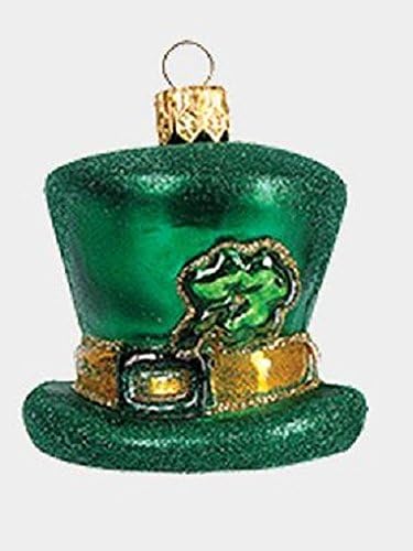 Зелена ирска капа со шамрок полска уста издувана стакло Божиќна украс