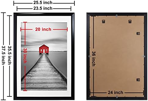 Elsker & Home 24x36 Постери рамка црна 3 пакет без мат и рамка за постери 24x36 со МАТ за прикажување на 20x30 слики 2 пакет пакет - издржлив