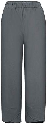 Летните постелнини панталони за жени лабави се вклопуваат памучни постелнина капри пант гроздобер печатење лето плус големина исечени панталони со џебови