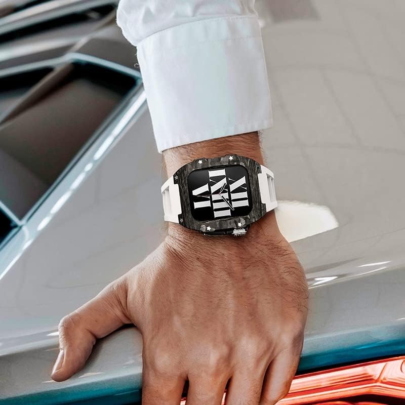 Луксузен Случај Од Јаглеродни Влакна за Apple Watch Band 8 45mm Метални Челични Дијаманти За Iwatch Серија 8 7 SE 6 44mm Комплет За Модификација