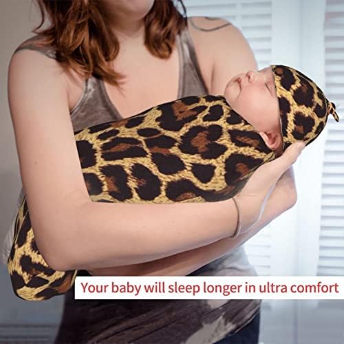 Yiftd Swaddle Clainte Leopard Print Soft Fleece Baby Baby Baby Blket новородено плишано ќебе за момчиња за момчиња девојчиња за лепење, поставена торба за спиење за дете за деца